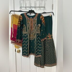 RMAW 3 piece stitched chiffon gharara suit with gold sequin work